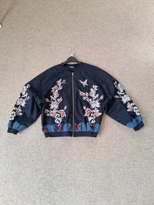 Beautifully Embroidered Soft Cotton Navy Bomber Jacket Size 8 La Redoute  - Image 1 of 4