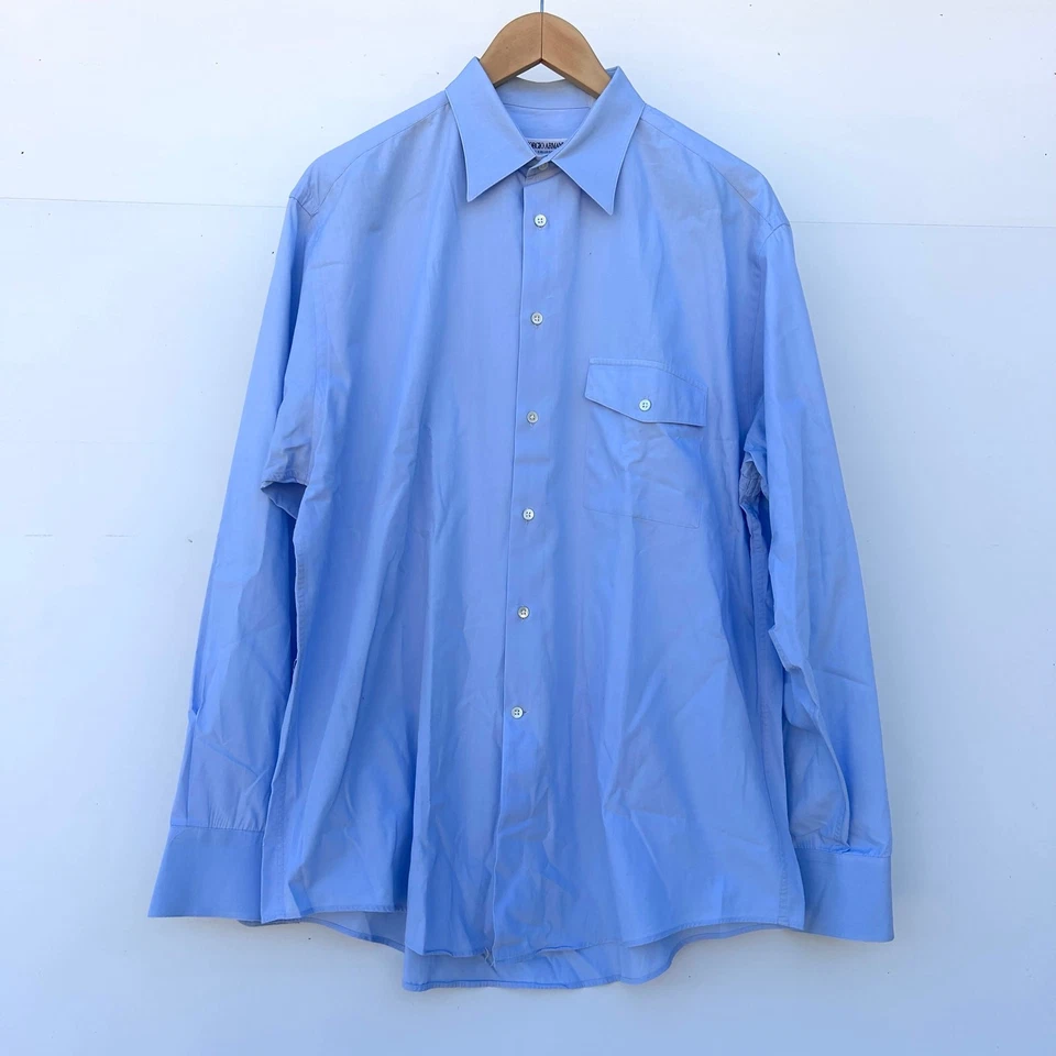 Camisa vintage con botones para hombre Giorgio Armani manga larga azul 34 35 16,5  Foto 1 de 4