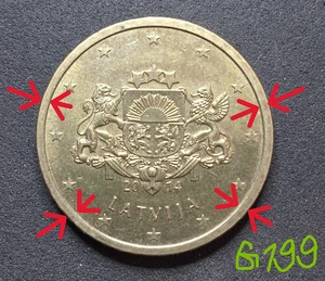 Letonia, 50 centavos de euro, 2014 muy raro sello moneda defecto - Imagen 1 de 2
