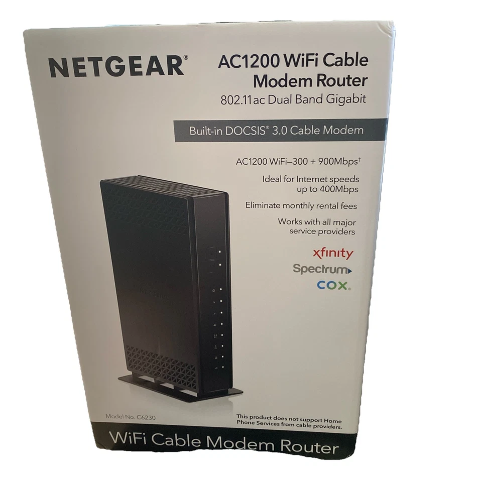NETGEAR Cable Modem Built-in WiFi Router (C6230) AC1200 DOCSIS 3.0-NEW - Image 1 of 4