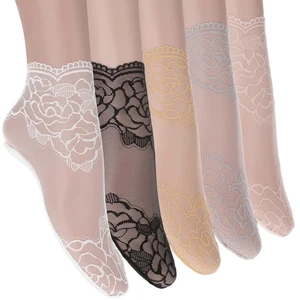 5 Pairs Womens Lace Socks, Sheer Fishnet Ankle, Mesh Loose Dress Sock, Girls - Picture 1 of 7