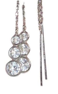 JCM JACMEL Joyería Oro Blanco 14kt Palo Cuelga Circonita cúbica Enhebrador Colgante Cadena Pendientes Foto 1 de 4