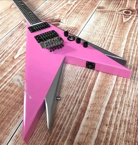 Vinnie Pink Double V Electric Guitar Silver Shadow Fins Jumbo Frets Locking Nut - Picture 1 of 6