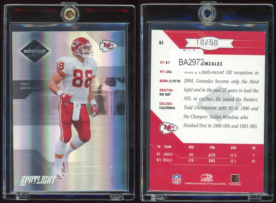 Tony Gonzalez 2005 Donruss Leaf Limited Silver Spotlight Holo Foil #10/50 SP - Image 1 of 1