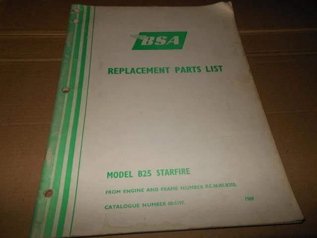 BSA B25 Starfire 1969 lista de piezas de repuesto manual de catálogo 71 páginas Foto 1 de 1