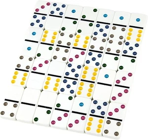 Double Six Colour Dot Dominoes Game Set - 28pcs Plastic Fun Family Party - Picture 1 of 8