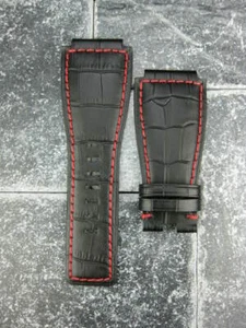 24mm Bell & Ross Grain Leather Strap Black Watch Band for BR-01 BR-03 Red - Picture 1 of 9