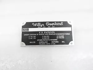 DATA PLATE STATION WAGON PICKUP ID TAG FITS TO WILLYS OVERLAND CJ3A CJ3B M38A1 - Foto 1 di 7