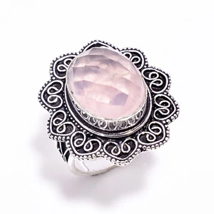Quarzo Rosa Stile Vintage Handmade Gioielli 925 Anello Argento Sterling 7 US Rg - Foto 1 di 6