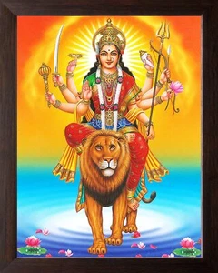 Imagen impresa con marco de la diosa Durga, Sherawali Maa God (11 x 9 pulgadas)  - Imagen 1 de 5