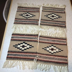 Southwestern Native American Design Wool Rug Mat Wall Hanging India Set of 4 - Picture 1 of 10