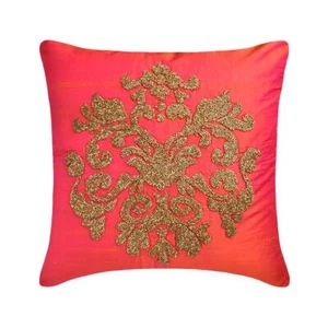 Decorative Throw Pillow Cover Pink 16"x16", Home Decor Silk - Damask Silk Pink - Picture 1 of 3