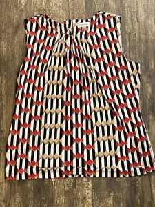 Calvin Klein Damen geometrisches ärmelloses Blusentop Größe Large rot schwarz weiß - Bild 1 von 7
