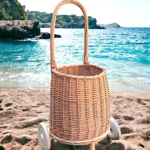 Wicker Shopping Trolley HANDMADE With Lid Log Basket Shopping Basket UKRAINE - Picture 1 of 24