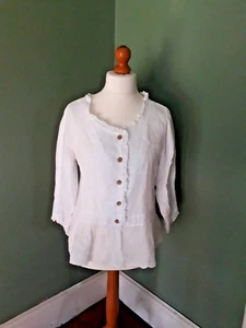 J S Millenium Quirky White Linen & Cheesecloth Frilled Peplum Jacket UK 14-16 - Picture 1 of 7