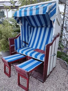 Strandkorb 2-Sitzer-Halblieger weiß/blau - Bild 1 von 9