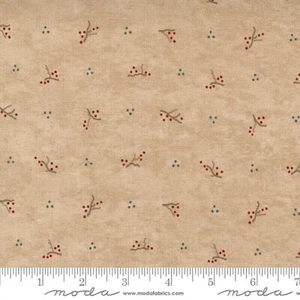 MODA FABRICS #6834 15 "WARM WINTER WISHES" ANTLER TAN & BERRIES SMALL PRINT BTY - Picture 1 of 1