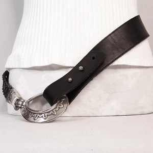 Leatherock Belt Womens L36 Waist Black Solid Leather and Braided Strips - Picture 1 of 14