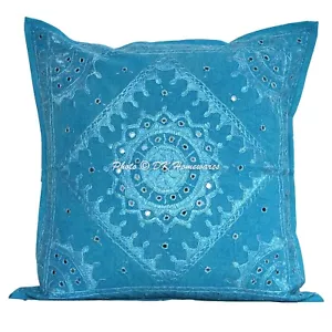 Embroidered Cotton Throw Pillow Cover Mirrored 60x60 cm Ethnic Boho Pillowcase - Picture 1 of 5