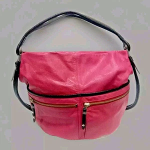 Olivia Harris Hot Pink & Black Leather Shoulder/Hobo/Duffle Purse Bag Lg Clean - Picture 1 of 9