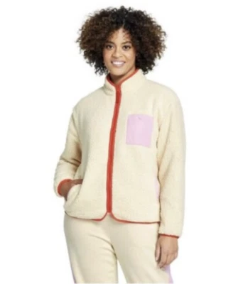 LEGO® x Target Mujer Rojo Crema Sherpa Polar Suéter Chaqueta Rosa Bolsillo Foto 1 de 4