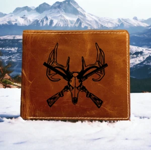Deer Skull Leather Wallet Bifold Premium Quality Buffalo Hunting Outdoor NEW - Picture 1 of 13