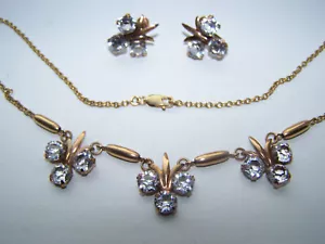 Vtg 1940's Amco signed 120/12k GF Necklace and SB Earring Set - A25 - Picture 1 of 14