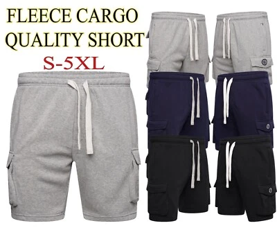 Mens Fleece Short Summer Gym Jogger Plain Cargo Pockets Jersey Active M-5XL - Image 1 of 3