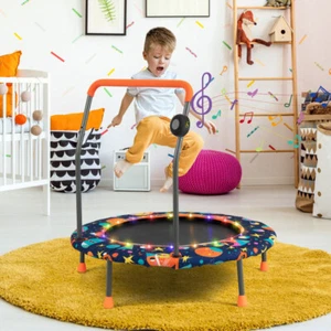 Kids Mini Trampoline Colorful LED Lights Bluetooth Speaker 36-In Jumping Bounce - Picture 1 of 11