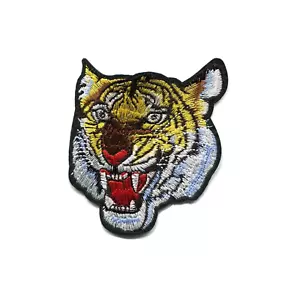 Roaring Tiger Face Embroidered Iron On Patch DIY Applique - Picture 1 of 2