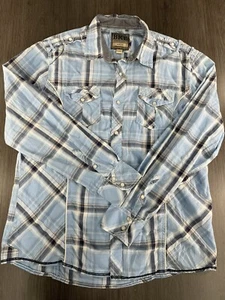 BKE Herren Größe XL schmale Passform Perle Druckknopf blau kariert westlicher Stil Schnalle Shirt - Bild 1 von 13