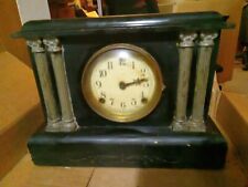 Vintage 4 Column Black Sessions 8 Day Mantle Clock For Restoration Wood Base