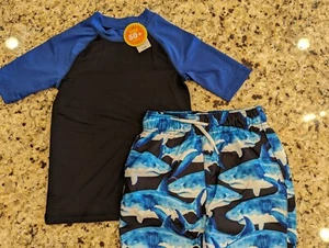 The Children's Place Boys Rashguard Swimsuit 2-Piece Set Sharks Blue size S (5/6 - Picture 1 of 19