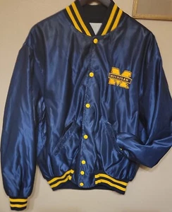 Bombardero satinado vintage años 90 de la Universidad de Michigan Wolverines azul marino y dorado XL EE. UU. - Imagen 1 de 3
