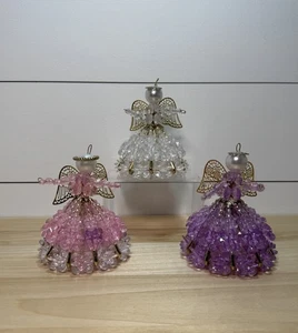 Sicherheitsnadel Engel Basteln Handarbeit Perlen Ornament Geburtstag weiß rosa lila Set/3 - Bild 1 von 9