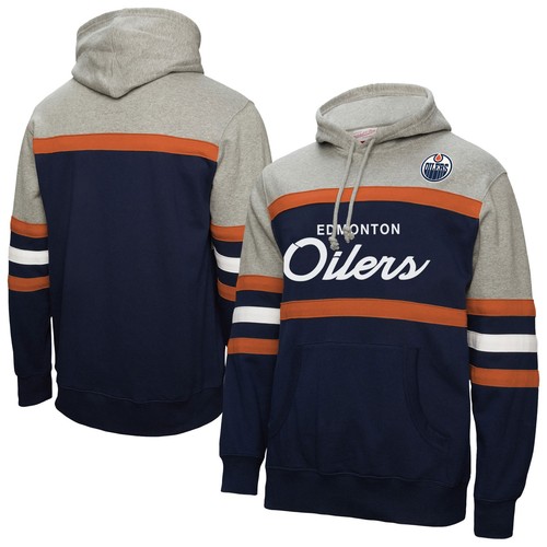 Felpa con cappuccio pullover uomo Mitchell & Ness blu navy grigio Edmonton Oilers Head Coach