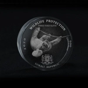 Somali Republic 500 Shillings, Three-Toed Sloth, 3D Crystal Coin 2020 Somalia - Picture 1 of 4