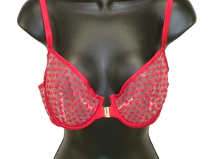 Victoria's Secret Bra 32DD Red Unlined Demi Sheer Front Close Strappy Back - Picture 1 of 13