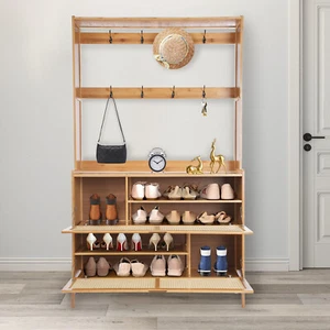 4in1 Coat Rack Closet Garment Shoe Organizer Clothes Hanger Storage Bench Shelf - Picture 1 of 20