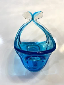 MMCI Handmade Home Designs Glass Blue Basket Bowl Unique Art MCM - Picture 1 of 11
