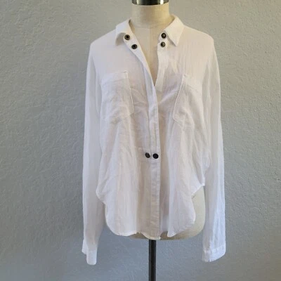 Blusa McGuire Feminina Algodão Gola Transparente Snap Front Branca Tamanho Pequeno - Imagem 1 de 4