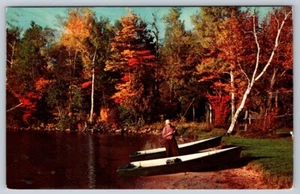 Fall Colours, Fisherman At His Boat, Melfort Saskatchewan, Vintage 1956 Postcard - Bild 1 von 2