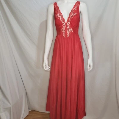 Camisón largo OLGA grande L Negligee 9227 rojo barrido completo nailon satinado Foto 1 de 4