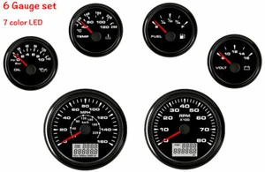 6 Gauge Set With Senders 160MPH Speedometer Tacho Fuel Temp Volt Oil 7 Color LED - Foto 1 di 12