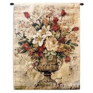 26x32 REFLECTIONS I Rose Floral Urn Tapestry Wall Hanging - Picture 1 of 1