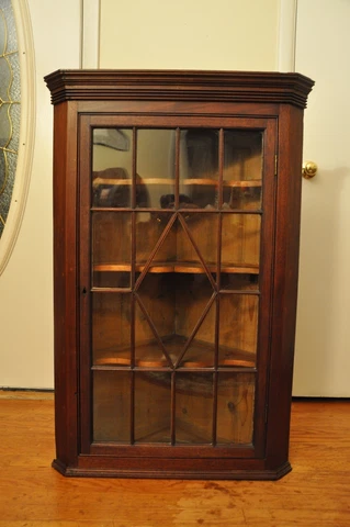 Antique English Mahogany Hanging Corner Cabinet Cover