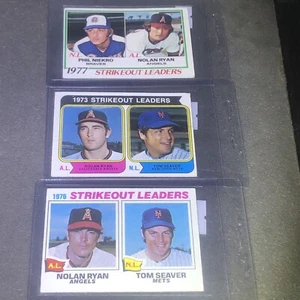 Lotto carte da baseball Nolan Ryan VG EX 73 76 77 Strikeout Leaders Topps Seaver HOF - Foto 1 di 16