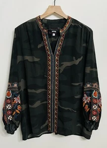 Johnny Was Women's Laila Multicolored Silk Camo Tunic Top Heavily Embroidered M - Picture 1 of 5