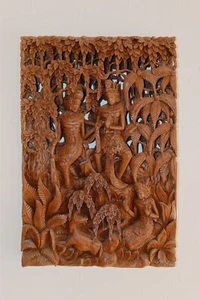 Holzrelief 3D Wandbild, Handarbeit, Bali Indonesien, „Rama und Sita“ 49x33x5 cm - Bild 1 von 3