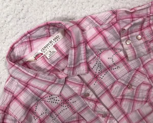 Cumberland Outfitters Western Shirt GIRL S Embellished Horses Plaid Pearl Snap - Picture 1 of 13